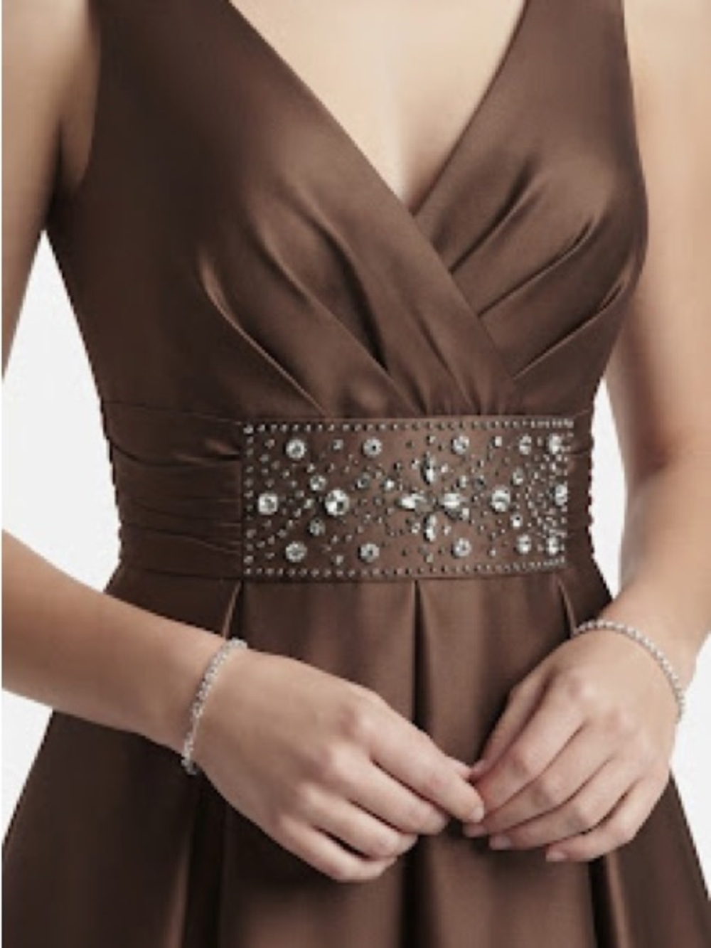 NW Nightway Y2K Brown Satin V-Neck Cocktail Dress 4 - Picture 2 of 8